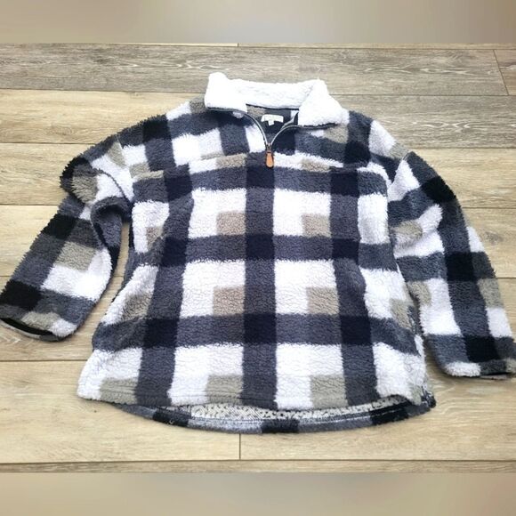Warm & Cozy by Poof shacket 1/4 zip  plaid pullover - Picture 1 of 7